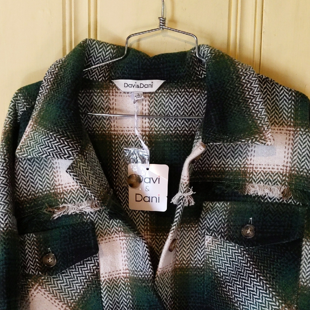 DAVI & DANI Forest Green Plaid Shirt Jacket